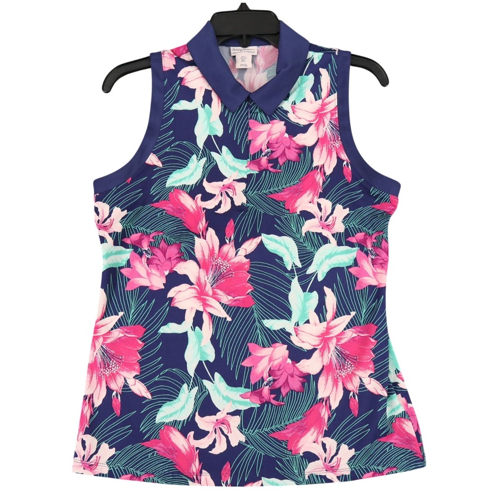 Tommy Bahama Performance Racquet Paddle Womens L Golf Polo Tropical Floral
